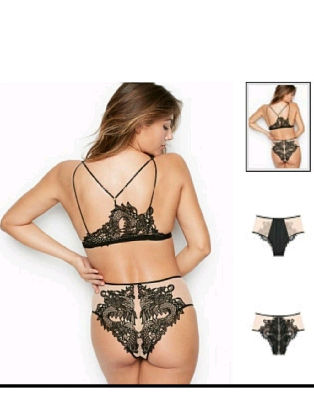 Victoria's Secret Black & Nude Bra, Panty & Thong Three Piece Set - Picture 7 of 15